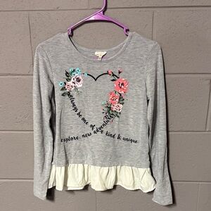 Self Esteem Gray Long Sleeve with Floral Heart Design
